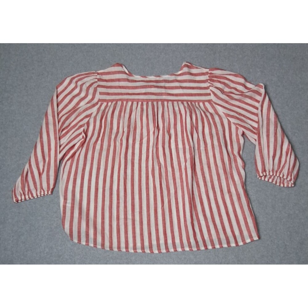 Cato Linen Blend Peasant Tunic Top Womens L Red White Striped Coastal Grandma - Picture 14 of 14